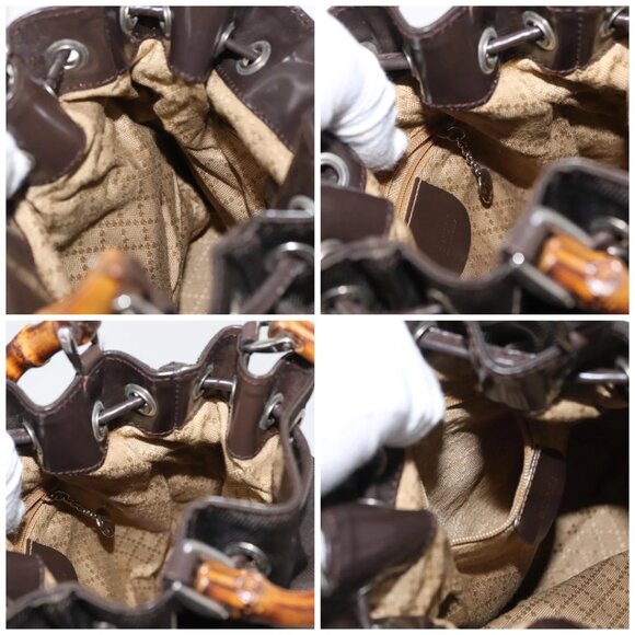 GUCCI Bamboo Hand Bag Nylon 2way Khaki Silver - Picture 15 of 16